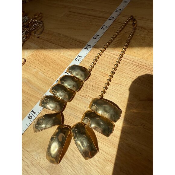 Vintage Monet Gold Tone Statement Necklace With Chunky Hammered Pendant Design - Picture 6 of 9